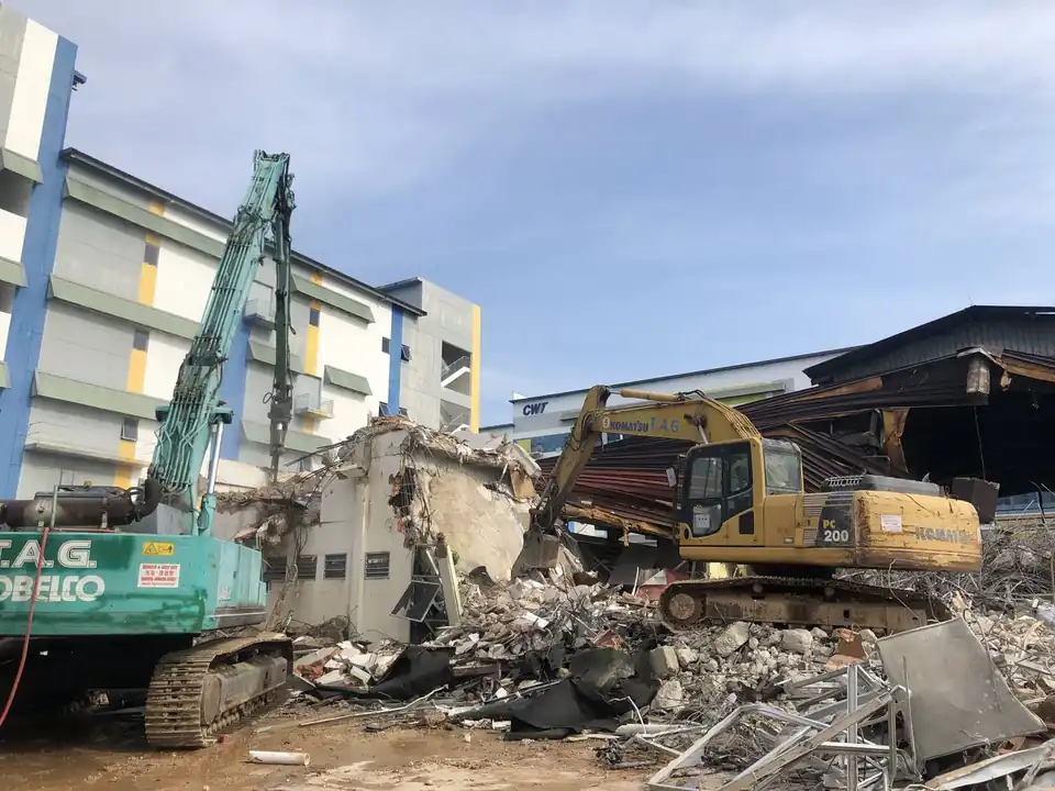 Long-reach demolition in progress